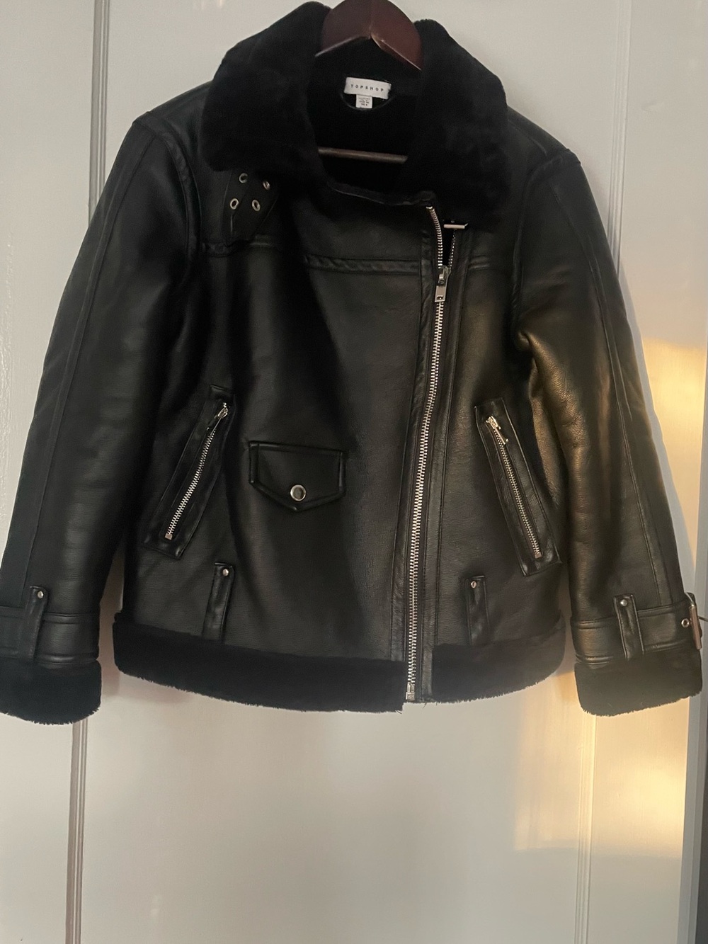 Top Shoo Black Faux Leather/Shearling Moto Jacket - Women